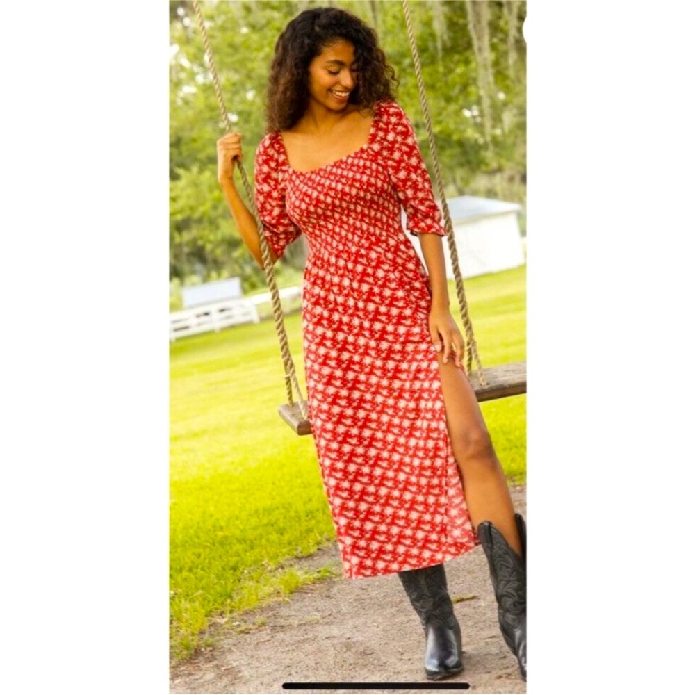 Red Floral Maxi Dress with Side Slit
